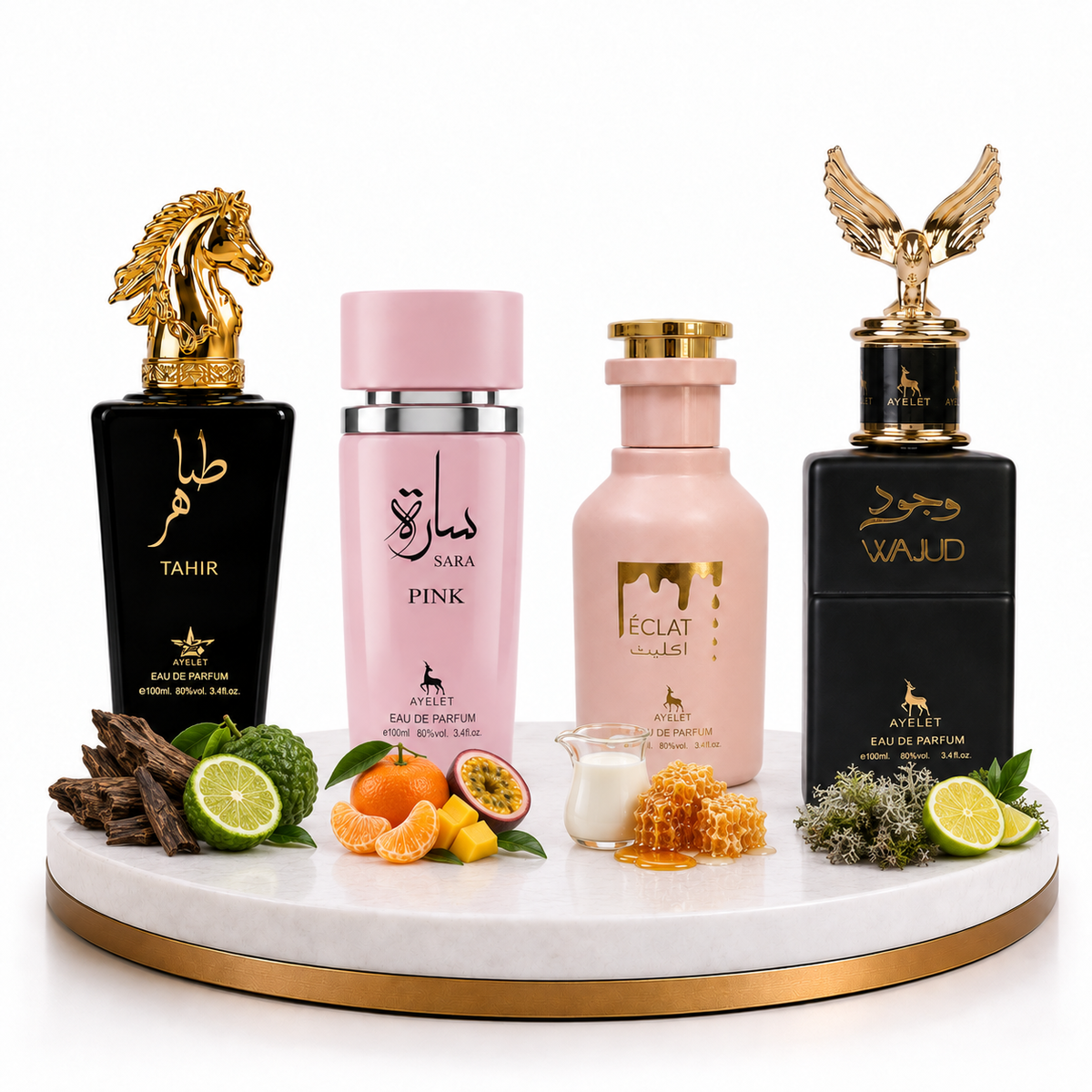 Set 4 Parfumuri Arabesti (2x Barbat + 2x Dama) 100ML - Tahir + Sara Pink + Eclat + Wajud