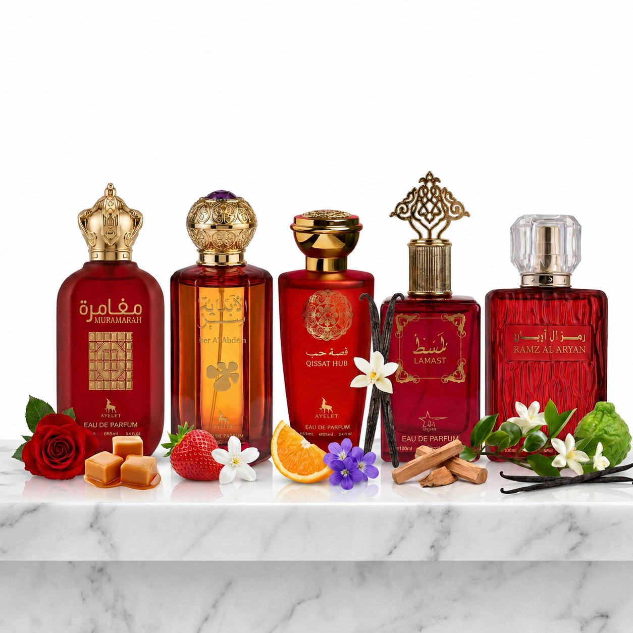 Set 5 Parfumuri Orientale Dama 100ML - Mufamarah + Ser Al Anoutha + Qissat Hub + Lamast + Ramz Al Aryan