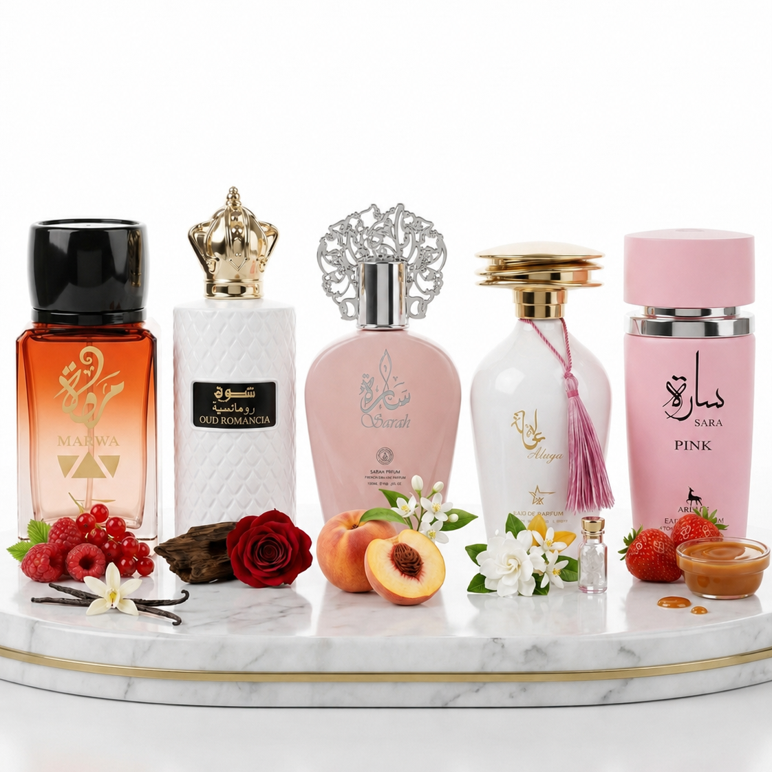 Set 5 Parfumuri Orientale Dama 100ML - Marwa + Oud Romancia + Sarah + Alya + Sara Pink