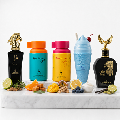 Set 5 Parfumuri Orientale Barbat 100ML - Tahir Gold + Mandarin Blue + Mango Lush + Jam Jam Azzurro + Qannas Black
