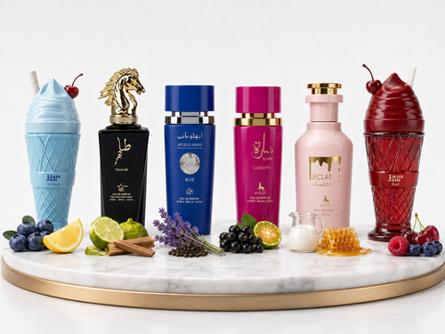 Set 6 Parfumuri Orientale 100ML (3 Barbati + 3 Dama) - Jam Jam Azzurro + Tahir Gold + Apollo Mane Blue + Sara Candy + Eclat + Jam Jam Red