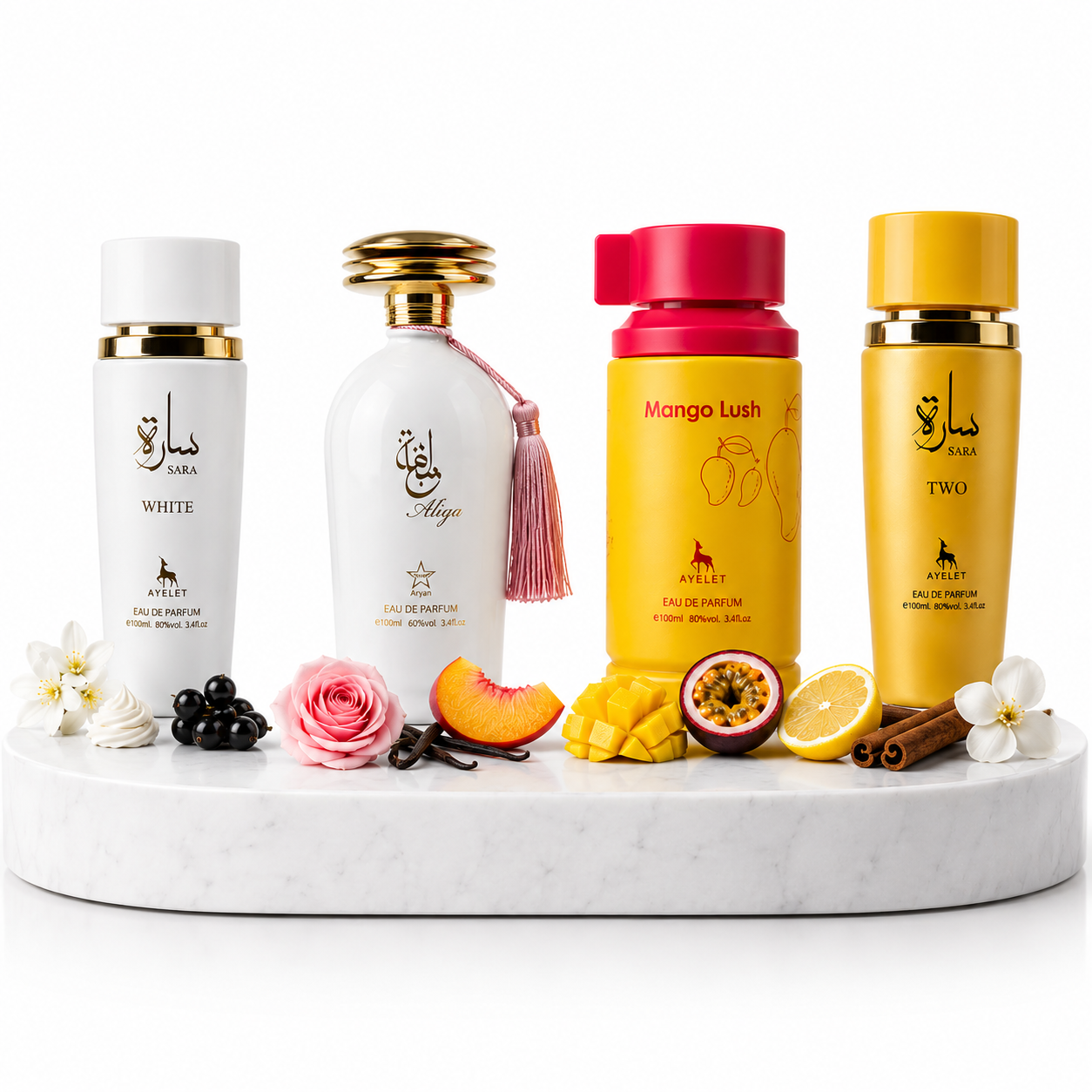 Set 4 Parfumuri Orientale Dama 100ML - Sara White + Aliya + Mango Lush + Sara Two