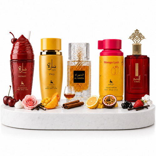Set 5 Parfumuri Orientale 100ML (2 Dama + 3 Barbati) - Jam Jam Red + Sara Two + Al Hamra + Mango Lush + Al Khaleej