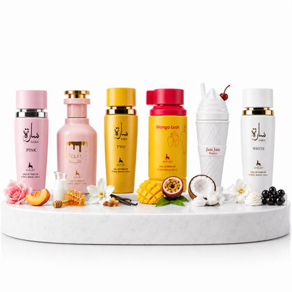 Set 6 Parfumuri Orientale Dama 100ML - Sara Pink + Eclat + Sara Two + Mango Lush + Jam Jam Bianco + Sara White