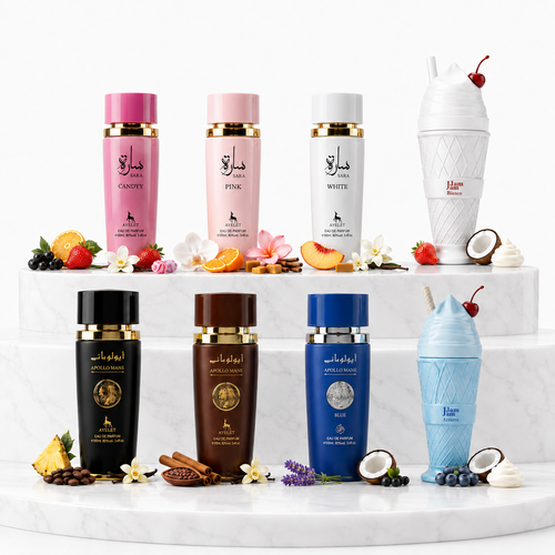 Set 8 Parfumuri Orientale 100ML (4 Barbati + 4 Dama) - Apollo Black + Apollo Brown + Apollo Blue + Jam Jam Azzurro + Sara Candy + Sara Pink + Sara White + Jam Jam Bianco