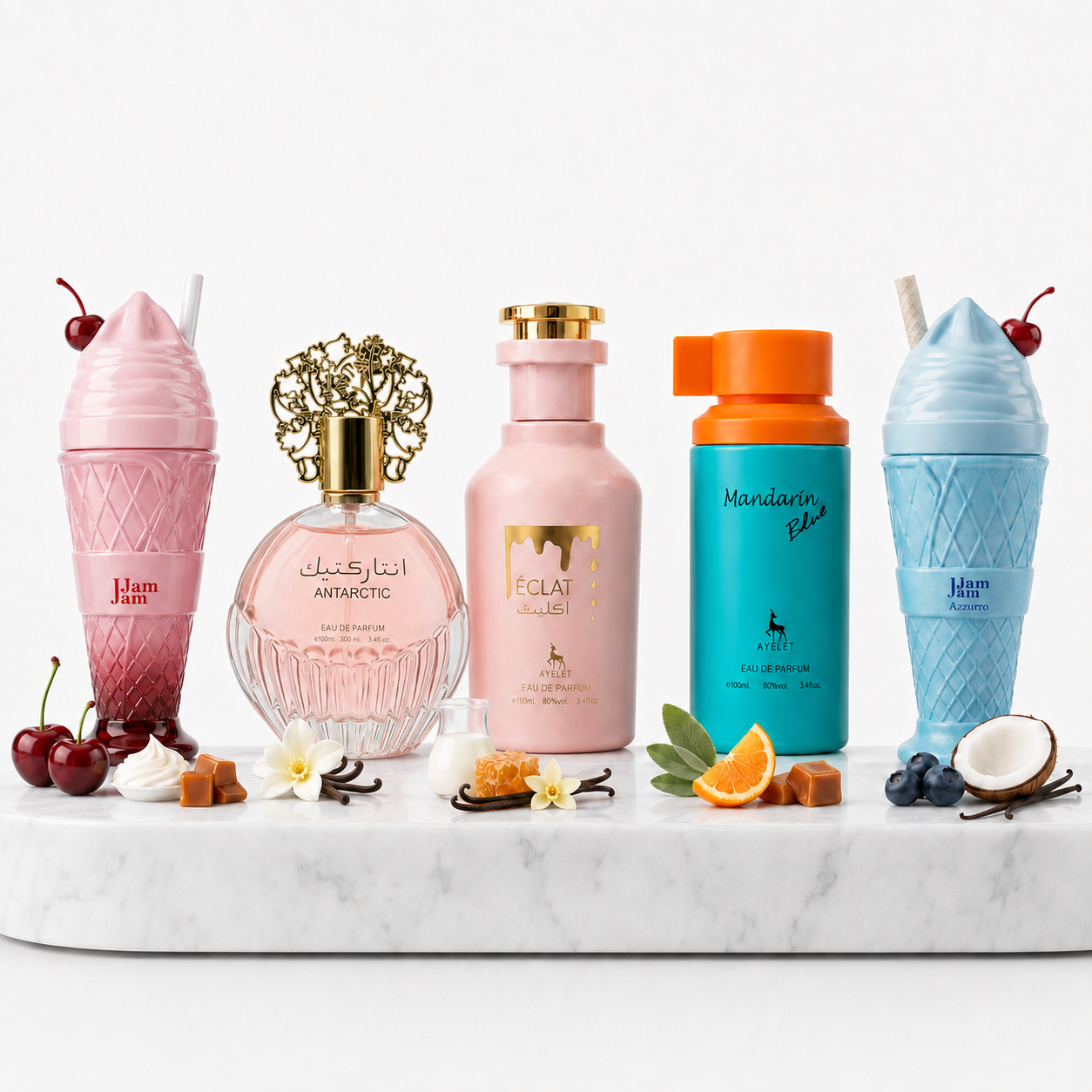 Set 5 Parfumuri Orientale 100ML (3 Dama + 2 Barbati) - Jam Jam + Antarctic Pink + Eclat + Mandarin Blue + Jam Jam Azzurro