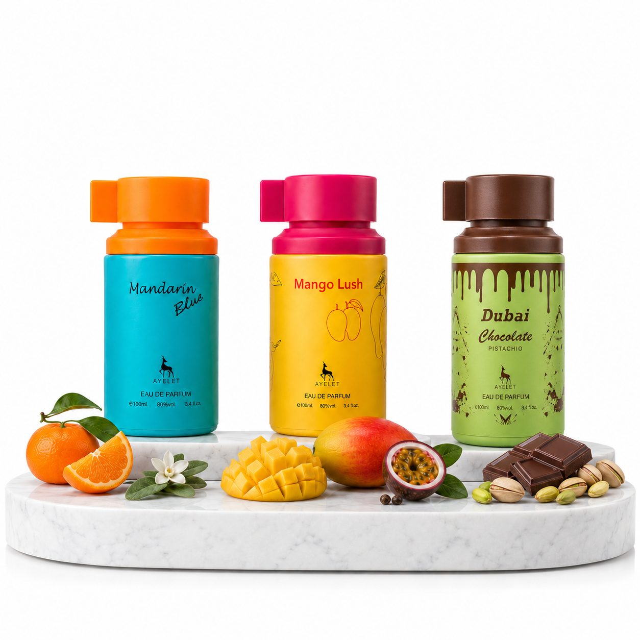 Set 3 Parfumuri Orientale Barbat 100ML - Mandarin Blue + Mango Lush + Dubai Chocolate