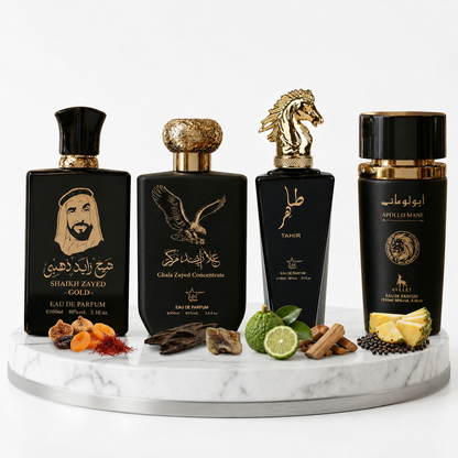 Set 4 Parfumuri Arabesti De Barbati 100ML - Sheikh Zayed Gold+ Ghala Zayed + Tahir + Apollo Mane Black