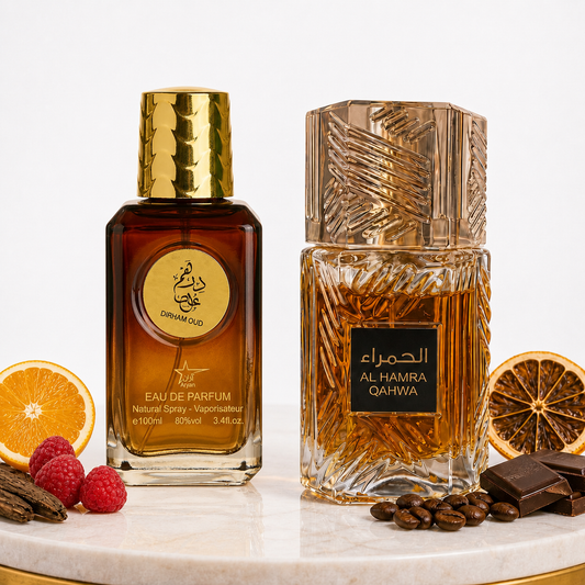 Set 2 Parfumuri Orientale (Dama + Barbat) 100ML - Dirham Oud + Al Hamra Qahwa
