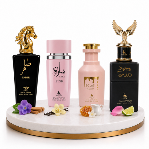 Set 4 Parfumuri Arabesti (2x Barbat + 2x Dama) 100ML - Tahir + Sara Pink + Eclat + Wajud