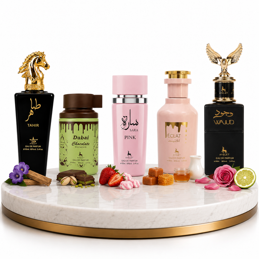 Set 5 Parfumuri Orientale 100ML (3 Dama + 2 Barbat) - Tahir + Dubai Choco + Sara Pink + Eclat + Wajud