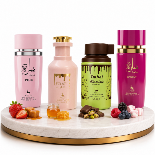 Set 4 Parfumuri Orientale de Dama 100ML - Sara Pink + Eclat + Dubai Choco + Sara Candy