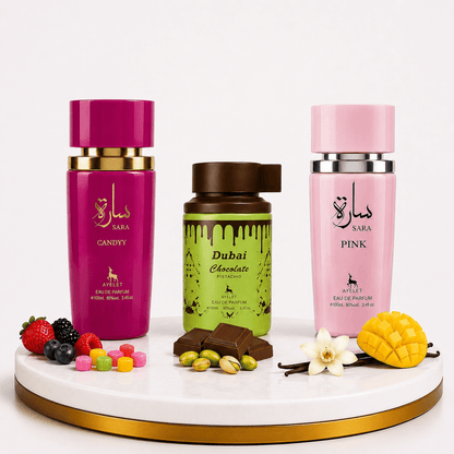 Set 3 Parfumuri Orientale de Dama 100ML  - Sara Candy + Dubai Choco + Sara Pink