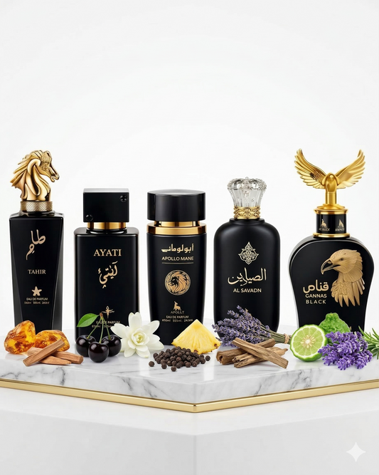Set 5 Parfumuri Orientale Barbati 100ML - Tahir + Ayati + Apollo Mane + Al Sayadin + Qannas Black