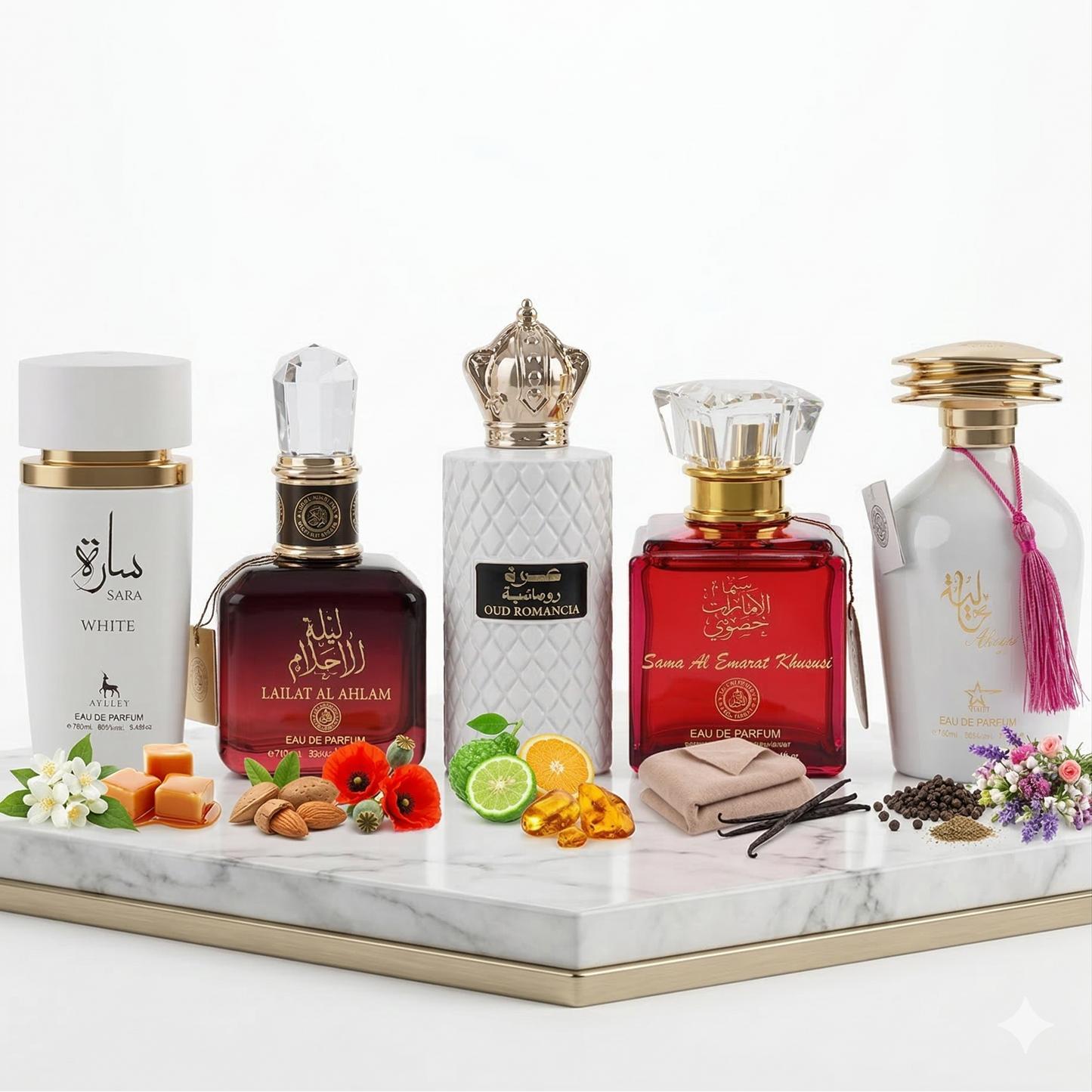 Set 5 Parfumuri Orientale Dama 100ML - Sara White + Lailat Al Ahlam + Oud Romancia + Sama Al Emarat Khususi + Alyia