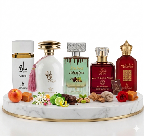 Set 5 Parfumuri Orientale Dama 100ML - Sara White + Aliya + Dubai Chocolate + Sama Emarat Khususi + Mufamarah