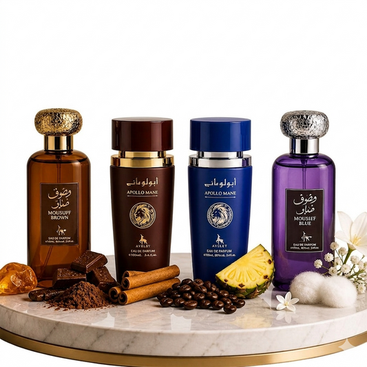 Set 4 Parfumuri Orientale De Barbati - Mousuff Brown + Apollo Brown + Apollo Blue + Mousuff Blue