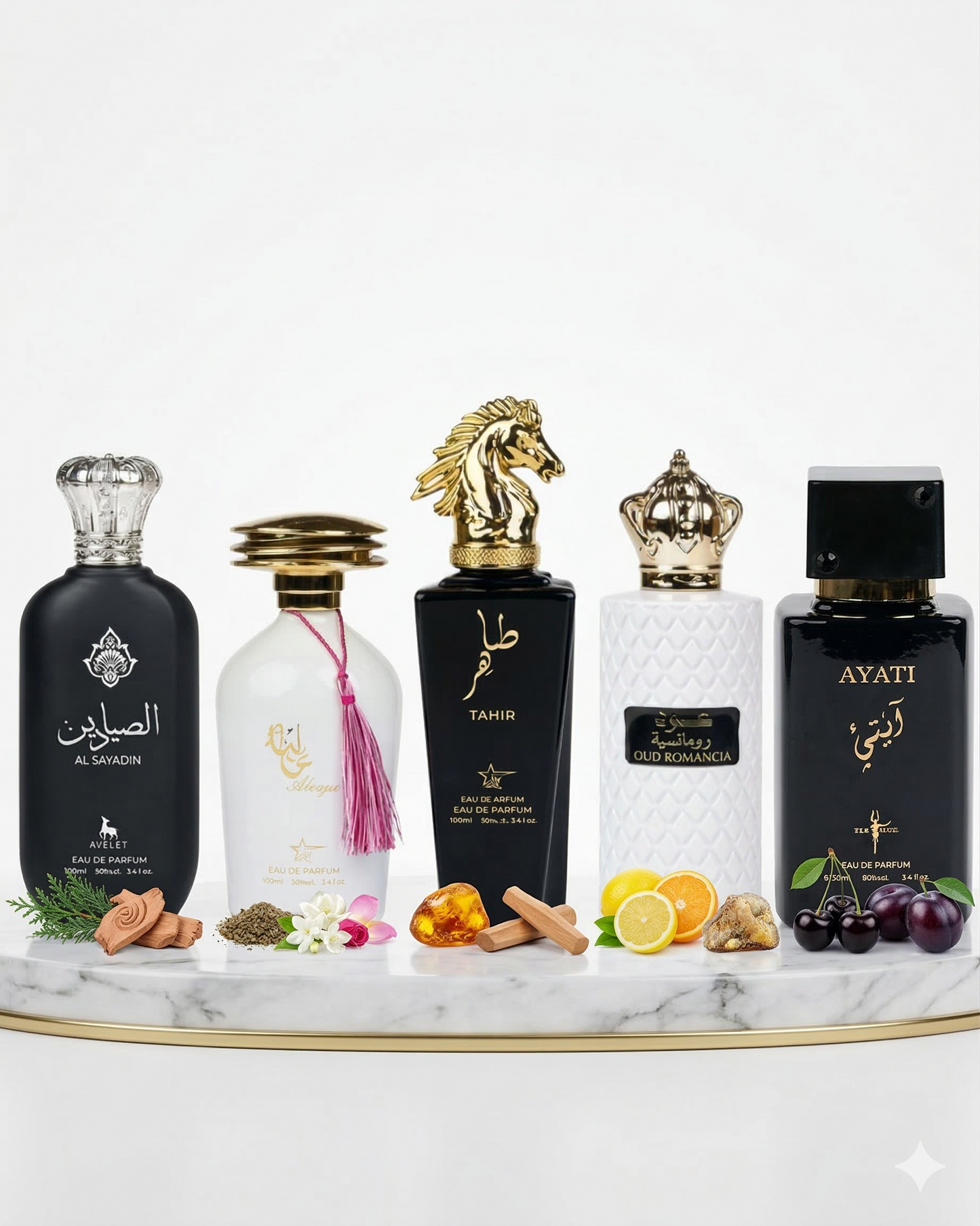 Set 5 Parfumuri Orientale (3x Barbat + 2x Dama) 100ML - Al Sayadin + Alya + Tahir + Oud Romancia + Ayati