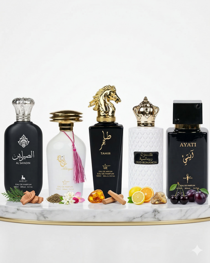 Set 5 Parfumuri Orientale (3x Barbat + 2x Dama) 100ML - Al Sayadin + Alya + Tahir + Oud Romancia + Ayati