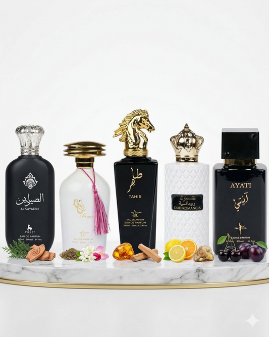 Set 5 Parfumuri Orientale (3x Barbat + 2x Dama) 100ML - Al Sayadin + Alya + Tahir + Oud Romancia + Ayati