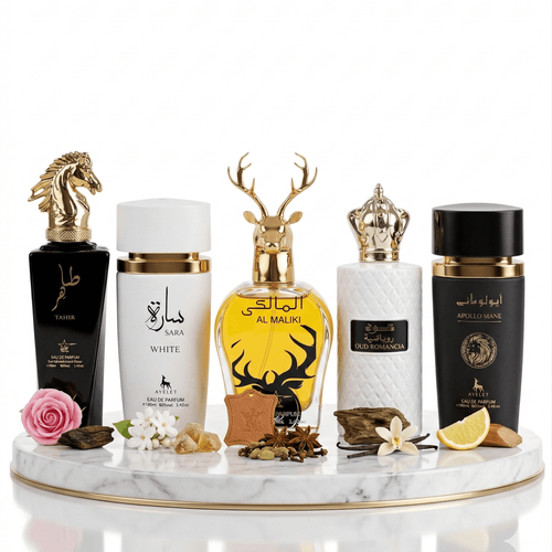 Set 5 Parfumuri Orientale 100ML (2 Dama + 3 Barbat) - Tahir + Sara White + Al Maliki + Oud Romancia + Apollo Mane