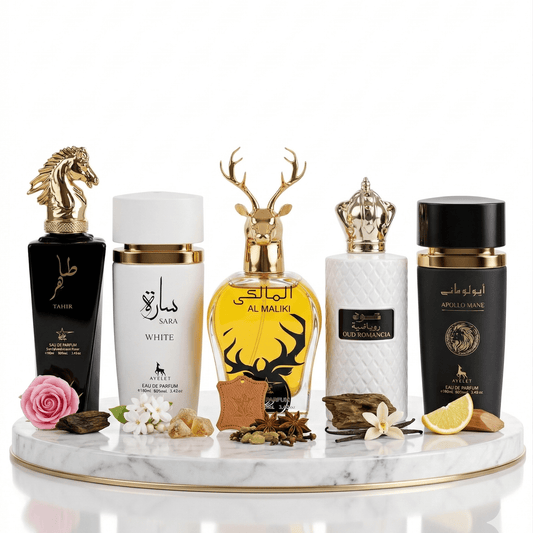 Set 5 Parfumuri Orientale 100ML (2 Dama + 3 Barbat) - Tahir + Sara White + Al Maliki + Oud Romancia + Apollo Mane