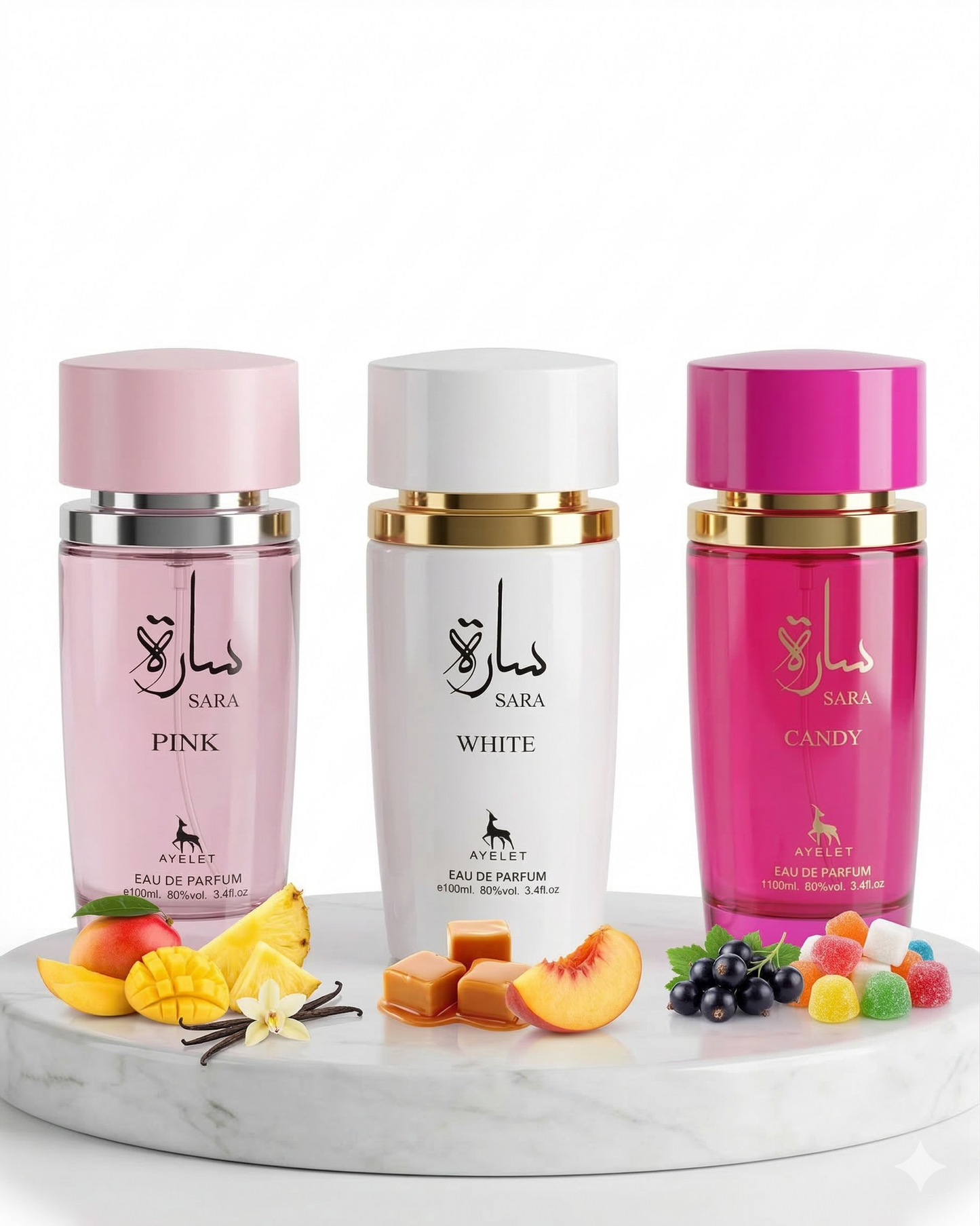 Set 3 Parfumuri Orientale Dama 100ML - Sara Pink + Sara White + Sara Candy
