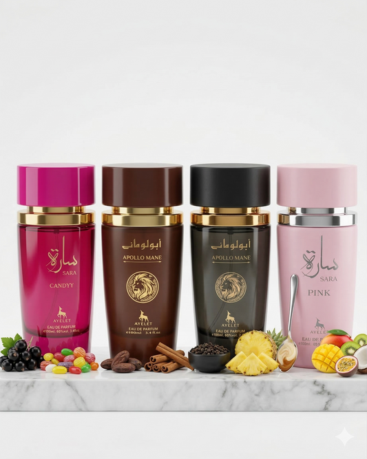 Set 4 Parfumuri Orientale 100ML (2 Dama + 2 Barbati) - Sara Candy + Apollo Mane + Apollo Mane + Sara Pink