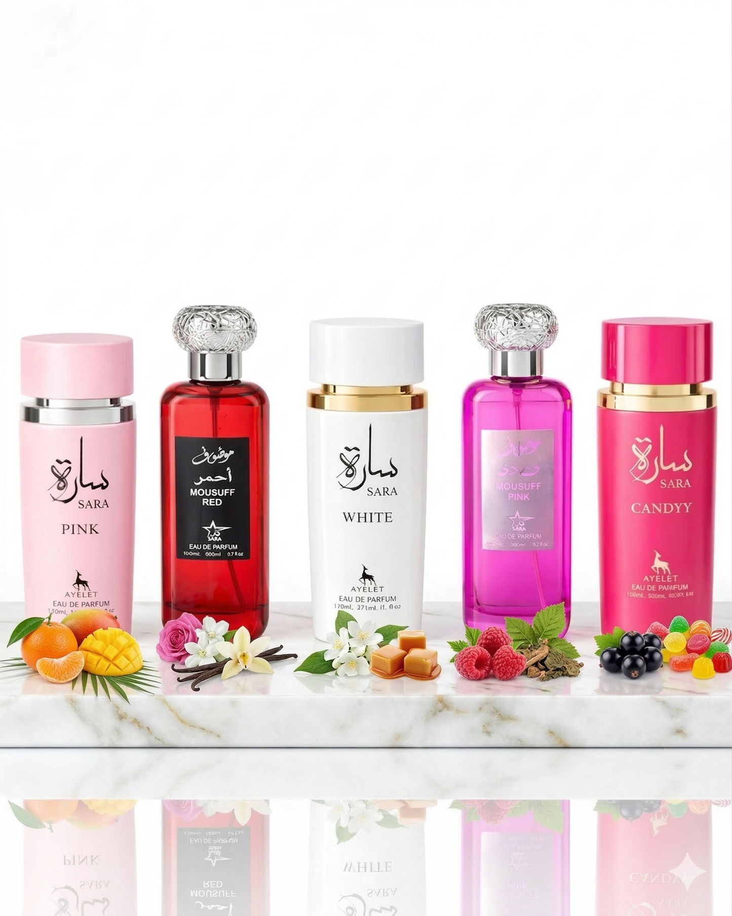Set 5 Parfumuri Orientale 100ML - Sara Pink + Mousuff Red + Sara White + Mousuff Pink + Sara Candy