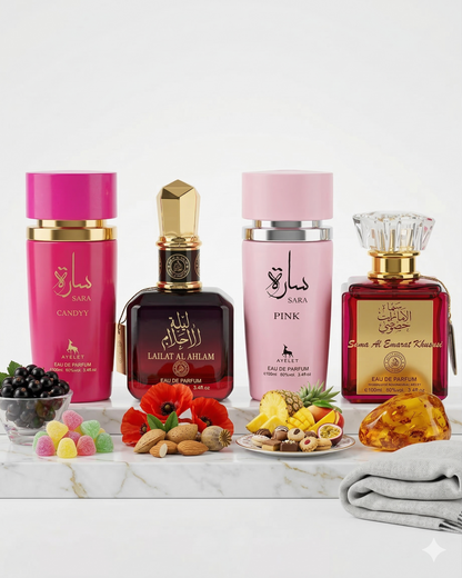 Set 4 Parfumuri Orientale 100ML - Sara Candy + Lailat Al Ahlam + Sara Pink + Sama Al Emarat Khususi