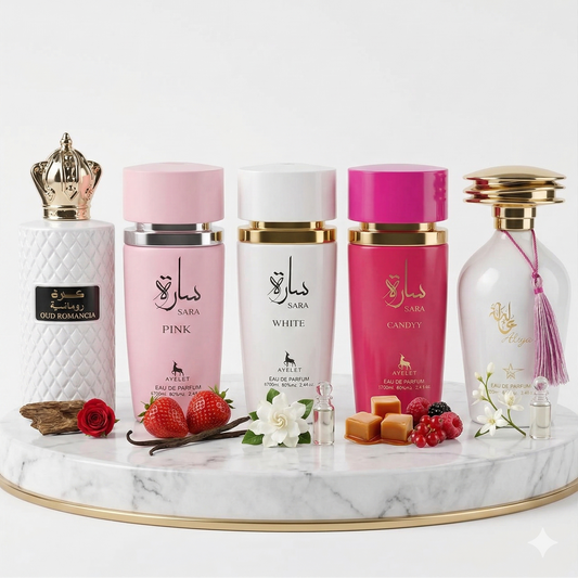 Set 5 Parfumuri Orientale Dama 100ML - Oud Romancia + Sara Pink + Sara White + Sara Candy + Aliya