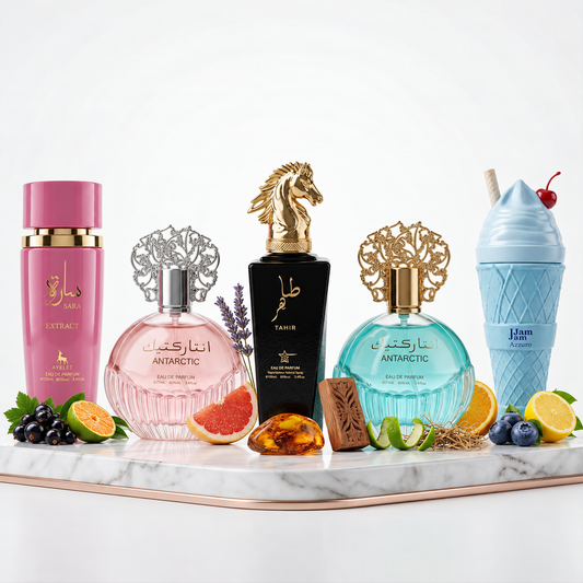 Set 5 Parfumuri Orientale 100ML (2 Dame + 3 Barbati) - Sara Extract + Antarctic + Tahir + Antarctic + Jam Jam Azzuro