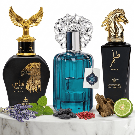 Set 3 Parfumuri Orientale Barbati 100ML - Qannas Black + Majd Al Emarat + Tahir - Parfumuri Top
