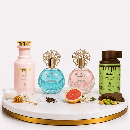 Set 4 Parfumuri Arabesti (2x Barbat + 2x Dama) 100ML - Eclat + Antarctic Blue + Antarctic Pink + Dubai Choco - Parfumuri Top