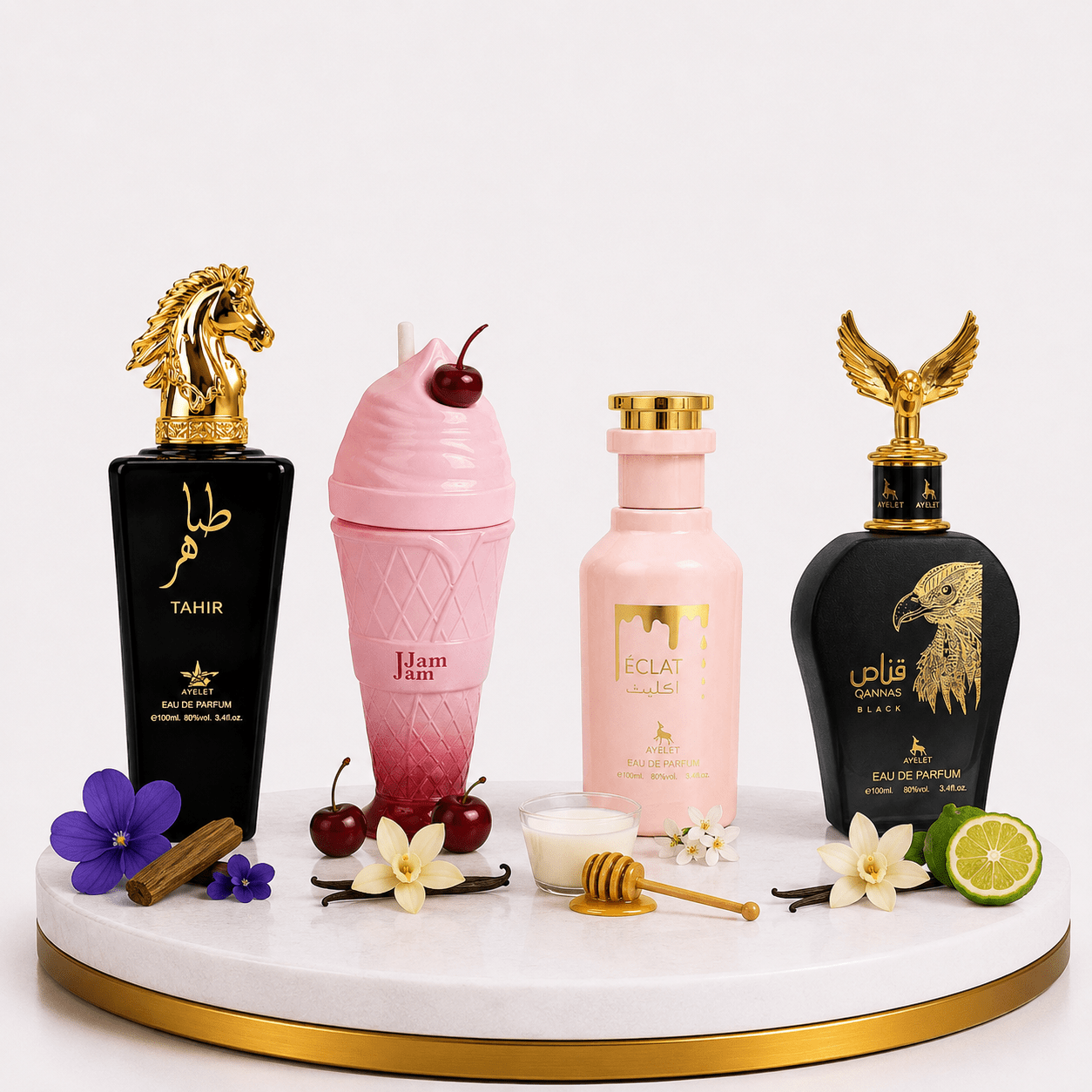 Set 4 Parfumuri Arabesti (2x Barbat + 2x Dama) 100ML - Tahir + Jam Jam + Eclat + Qannas Black - Parfumuri Top
