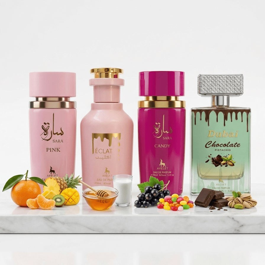 Set 4 Parfumuri Orientale de Dama - Sara Pink + Eclat + Sara Candy + Dubai Chocolate - Parfumuri Top