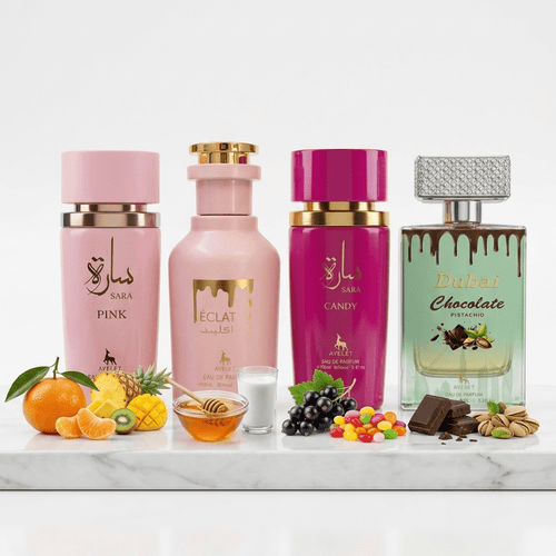 Set 4 Parfumuri Orientale de Dama - Sara Pink + Eclat + Sara Candy + Dubai Chocolate - Parfumuri Top