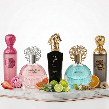 Set 5 Parfumuri Orientale 100ML (2 Dame + 3 Barbati) - Qissah Pink + Antarctic + Tahir + Antarctic + Qissah Grey - Parfumuri Top