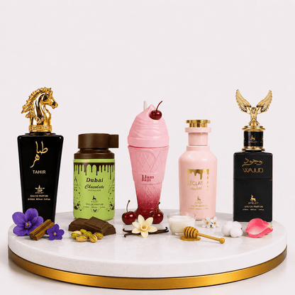 Set 5 Parfumuri Orientale 100ML (3 Dama + 2 Barbat) - Tahir + Dubai Choco + Jam Jam + Eclat + Wajud - Parfumuri Top