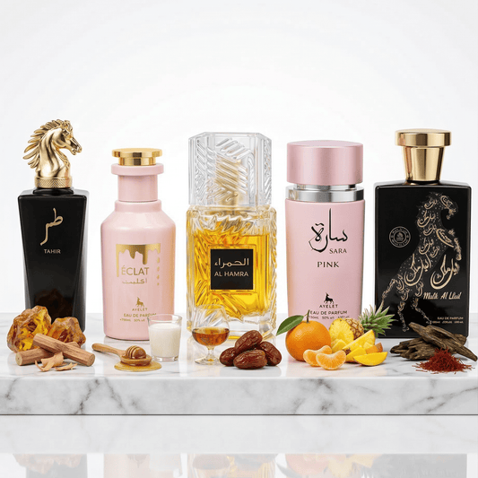 Set 5 Parfumuri Orientale (3x Barbat + 2x Dama) 100ML - Tahir + Eclat + Al Hamra + Sara Pink + Malik Al Lail - Parfumuri Top
