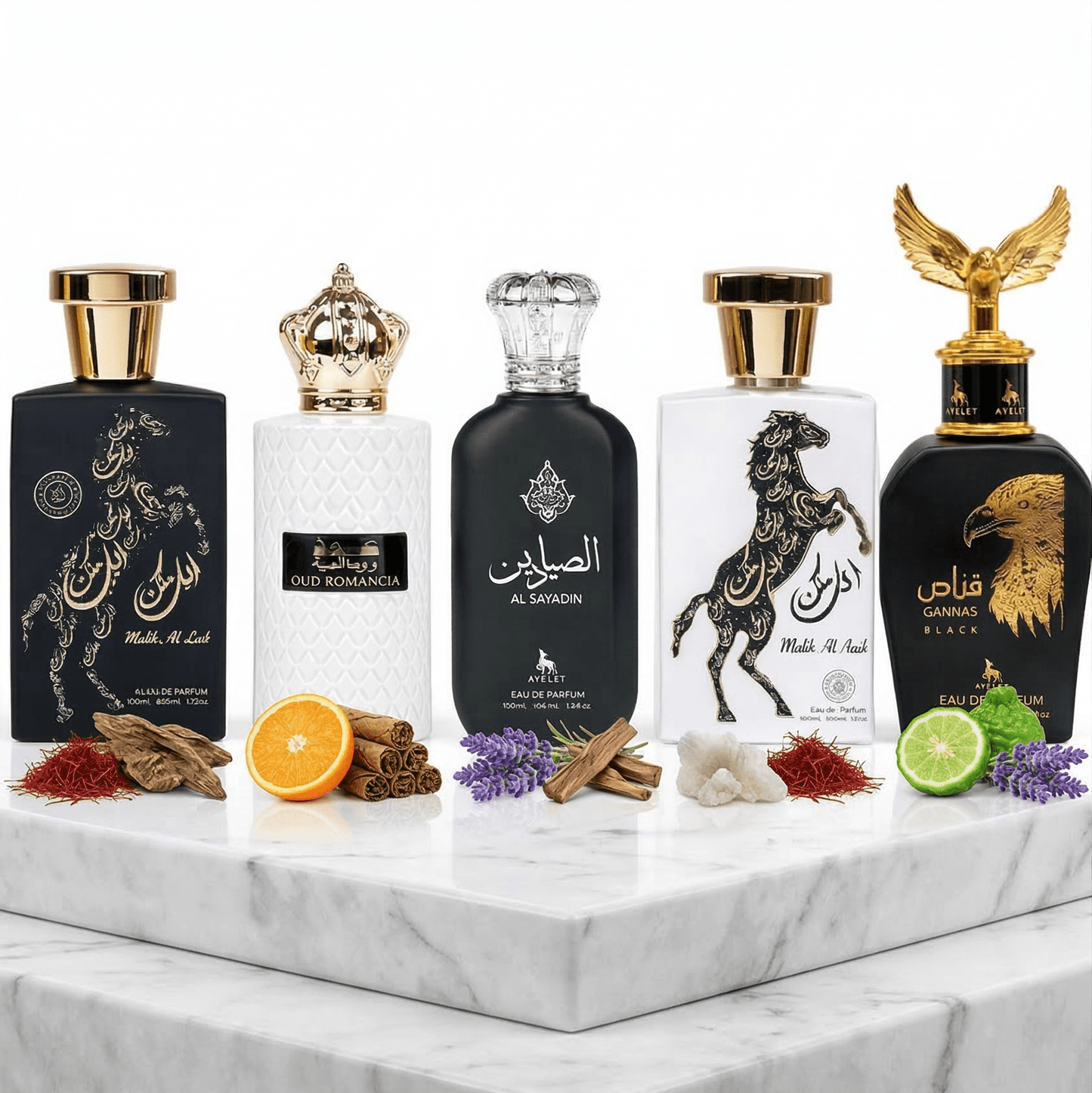 Set 5 Parfumuri Orientale Barbati 100ML - Malik Al Lail + Oud Romancia + Al Sayadin + Malik Al Malik + Qannas Black - Parfumuri Top